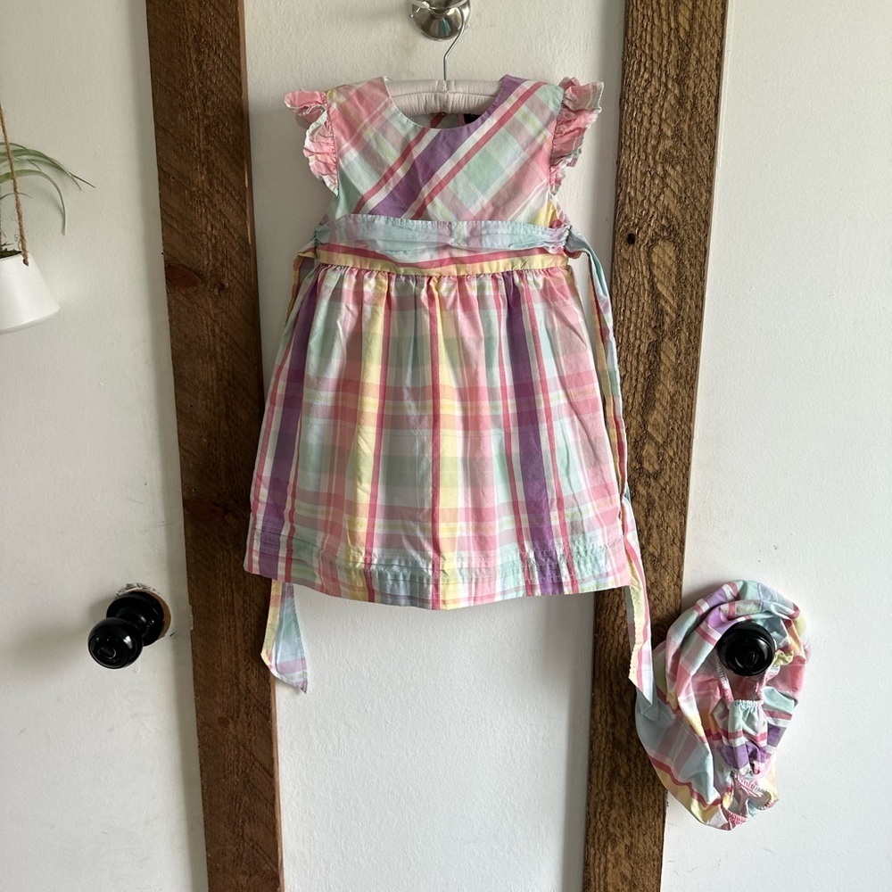Y2K Chaps easter dress & bloomers pastel toddler Girl Plaid Formal Layered